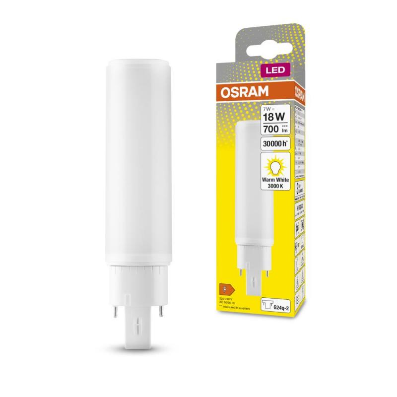  Aktion: Nur noch angezeigter Bestand verfügbar - OSRAM DULUX DE18 LED G24q-2 7W wie 18W 3000K warmweiß HF für EVG mattiert -